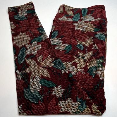 NEW LuLaRoe TC2 Leggings BURGUNDY RED Poinsettia Christmas Flower Holly Holiday